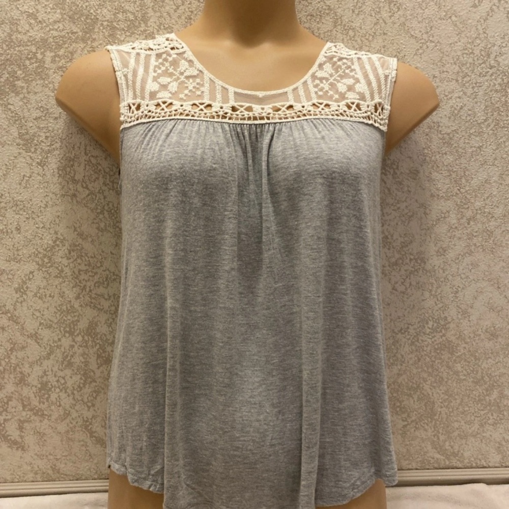 Maurices Heather Gray Tank with Lace Yoke